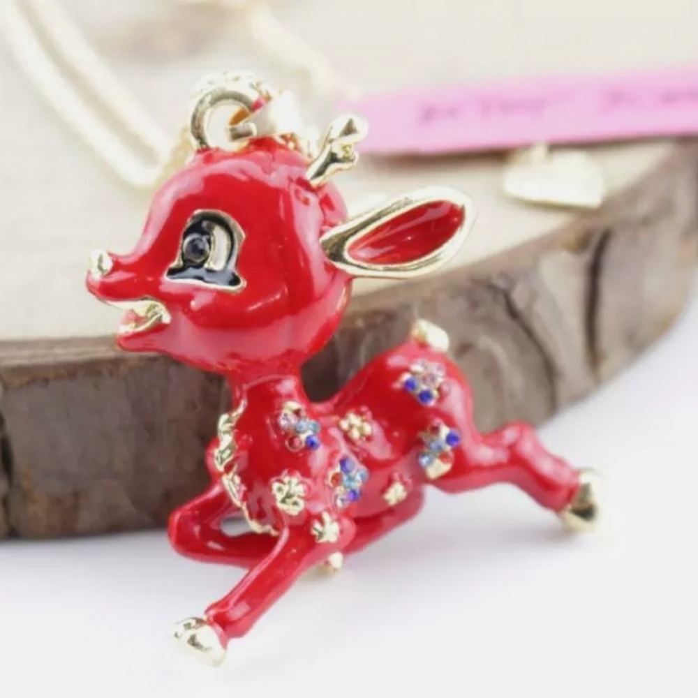 Gold-plated red multi-color Crystal reindeer necklace pendant - Picture 9 of 13
